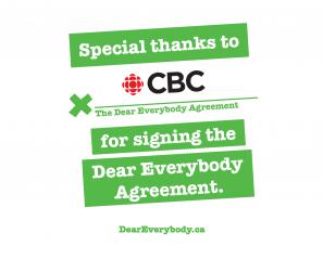 Dear Everybody signed by CBC