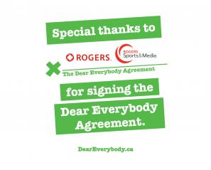 Dear Everybody signed by Rogers and Rogers Sports & Media