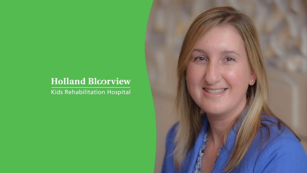 Holland Bloorview logo with green background on the left, Shauna Kingsnorth on the right