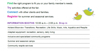 Information flyer for Holland Bloorview's 6th annual recreation, respite and life skills fair