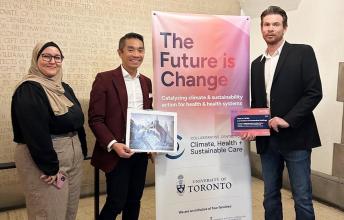 Haneen Al-khasawneh, strategy implementation lead, communications and strategy; Stewart Wong, vice president, strategy, communications and sustainability; and Michael Craven, director, facilities management