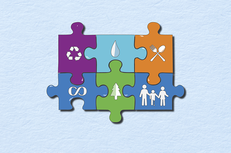 Puzzle pieces with some icons