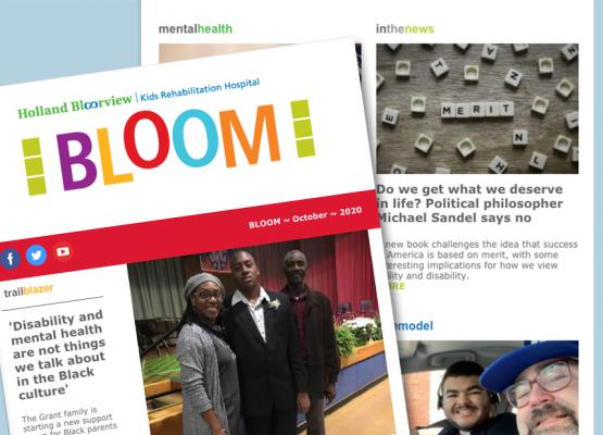 A collage of newsletter stories and images