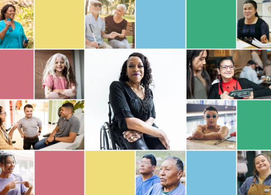 Colourful collage of people with a variety of disabilities