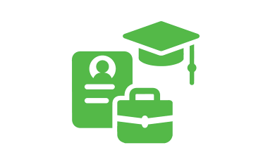 suitcase and graduation cap icon in green