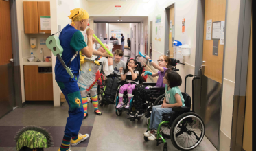 therapeutic clowns singing with clients