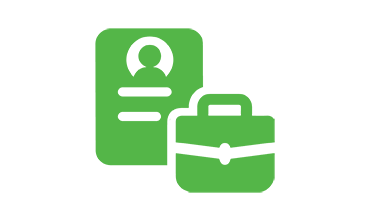 Green icons of a suitcase and a certificate