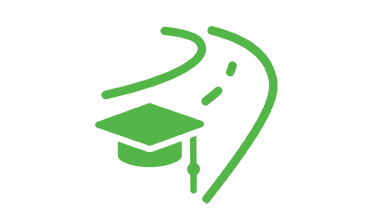 Green icons of a path with a college graduation hat
