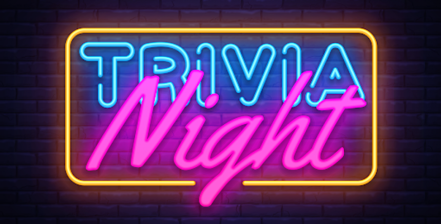 trivia night in bright neon letters