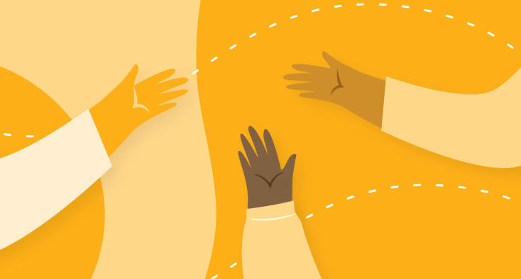 3 hands illustration providing helps to others