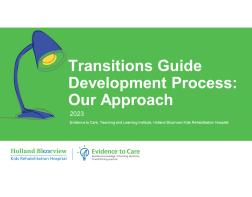 Illustration of a table lamp and description of the Transitions Guide development process on the right