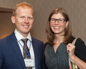 PhD candidate Patrick Jachyra and senior scientist Barbara Gibson at the award ceremony