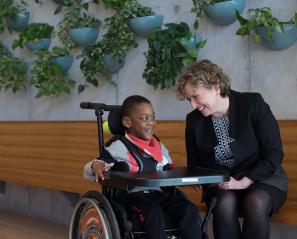 Julia Hanigsberg, president and CEO of Holland Bloorview Kids Rehabilitation Hospital with client