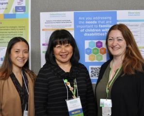 Gloria Lee, a research manager (left), Caron Gan, advanced practice nurse/family therapist and clinical team investigator [middle], and Louise Rudden, a nurse practitioner (right), present their research at the symposium’s poster presentation session