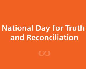 Orange background with white text reading "National Day for Truth and Reconciliation" with the Holland Bloorview infinity symbol