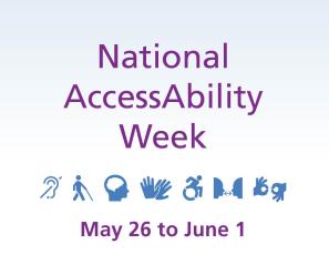 Illustration of some children on the left, and the accessibility week information on the right