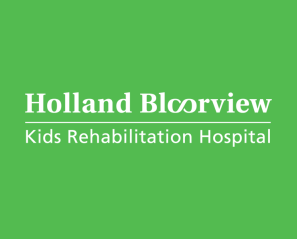 Holland Bloorview white logo in green background colour