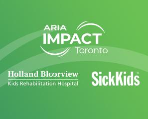 logos of Holland Bloorview, SickKids and ARIA against a green and white background