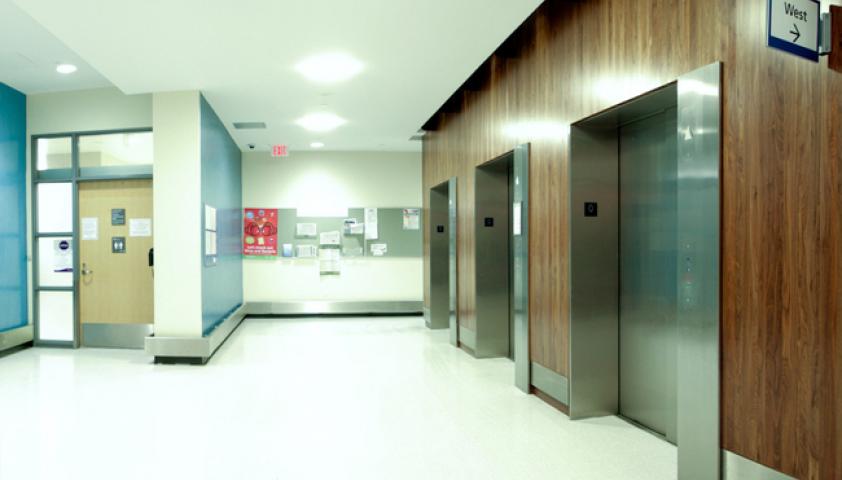 Family change room entrance is to the right of the elevators