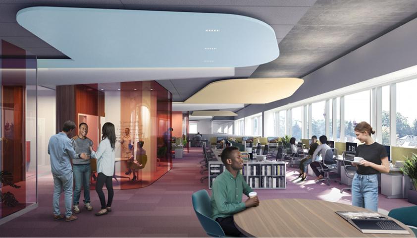 Rendering of research office spaces in newly renovated Bloorview Research Institute