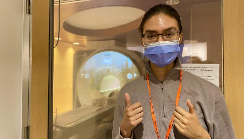 Anusha giving a thumbs up!