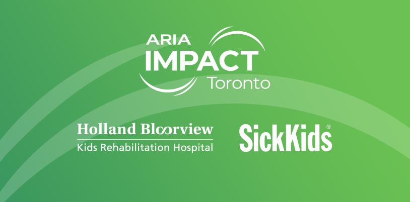 logos of Holland Bloorview, SickKids and ARIA against a green and white background