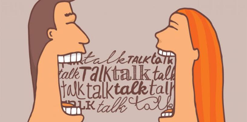 illustration of man and woman talking