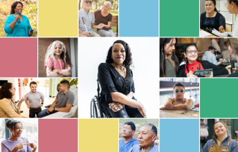 Colourful collage of people with a variety of disabilities