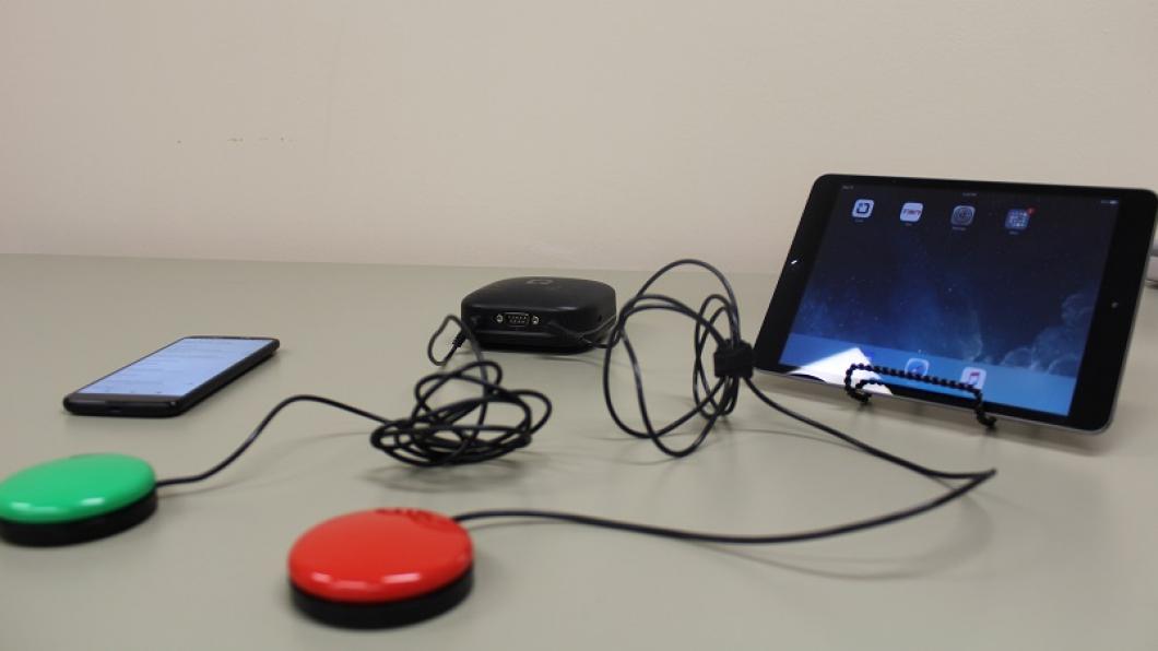 Image of Tecla-e device developed by Komodo OpenLab that can connect up to eight different devices such as a smartphone, computer tablet or lamp