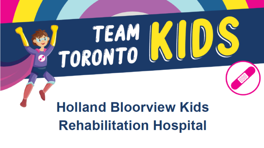 A cartoon image of a child in a cape sits to the right of a blue banner reading Team Toronto Kids.
