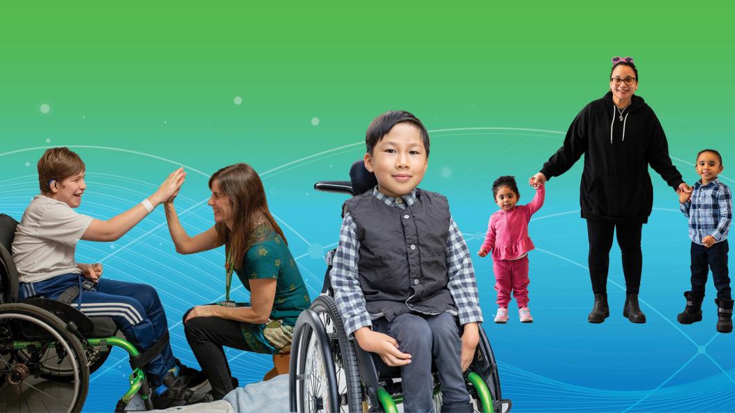 Group of children and adults interacting with each other