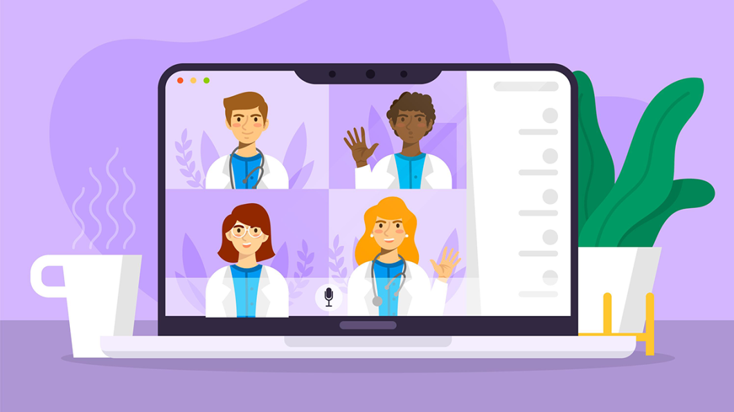An illustration of some medical staffs hosting an online meeting