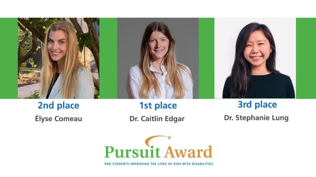 Three people on the top, the the "Pursuit Award" logo at the bottom