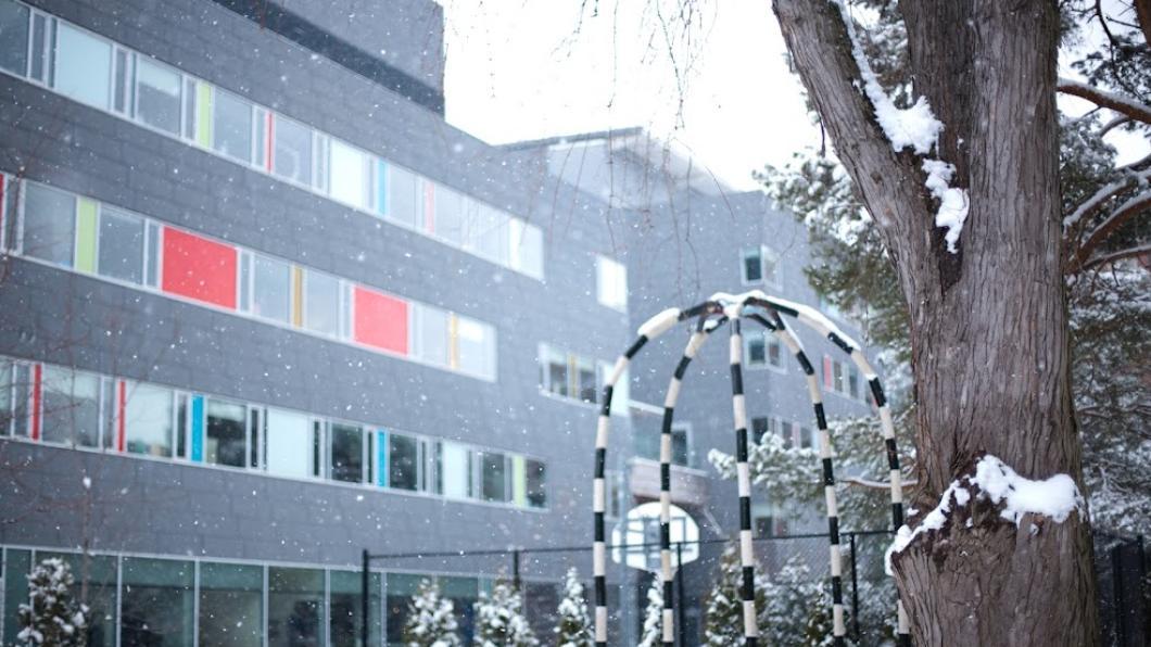Winter weather with the background of a building