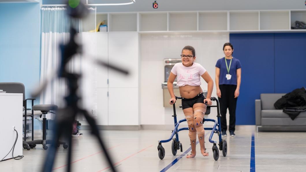 Young child is getting their gait analysed in the High Performance Hub