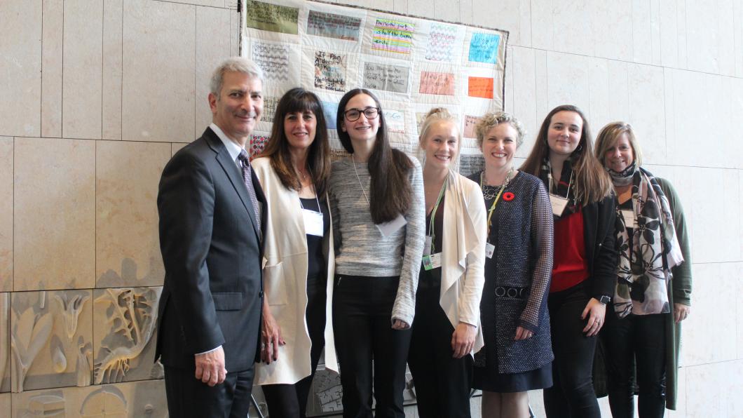 Photo: (L to R) Dr. Michael Apkon, President and CEO, The Hospital for Sick Children (SickKids); Shelley Berman, parent; Staci Berman, client; Susie Mallory, Get Up and Go Therapeutic Recreation Specialist; Julia Hanigsberg, President and CEO, Holland Bloorview Kids Rehabilitation Hospital; Lauryn Seguin, client; and Jodi Seguin, parent.