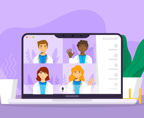 An illustration of some medical staffs hosting an online meeting
