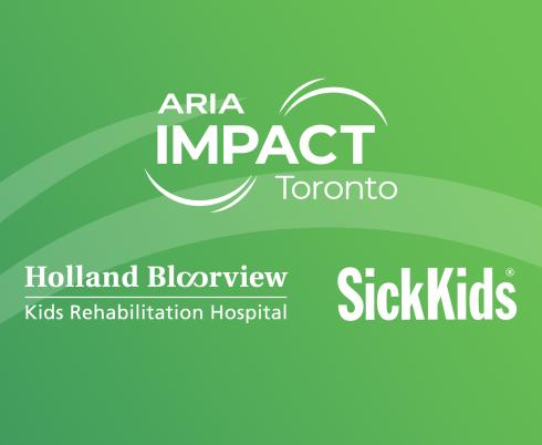 logos of Holland Bloorview, SickKids and ARIA against a green and white background