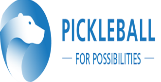 blue and white logo of a polar bear with pickleball for possibilities written beside (to the right).