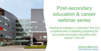 The title of the workshop beside a photo of the Holland Bloorview Kids Rehab Hospital building from the outside